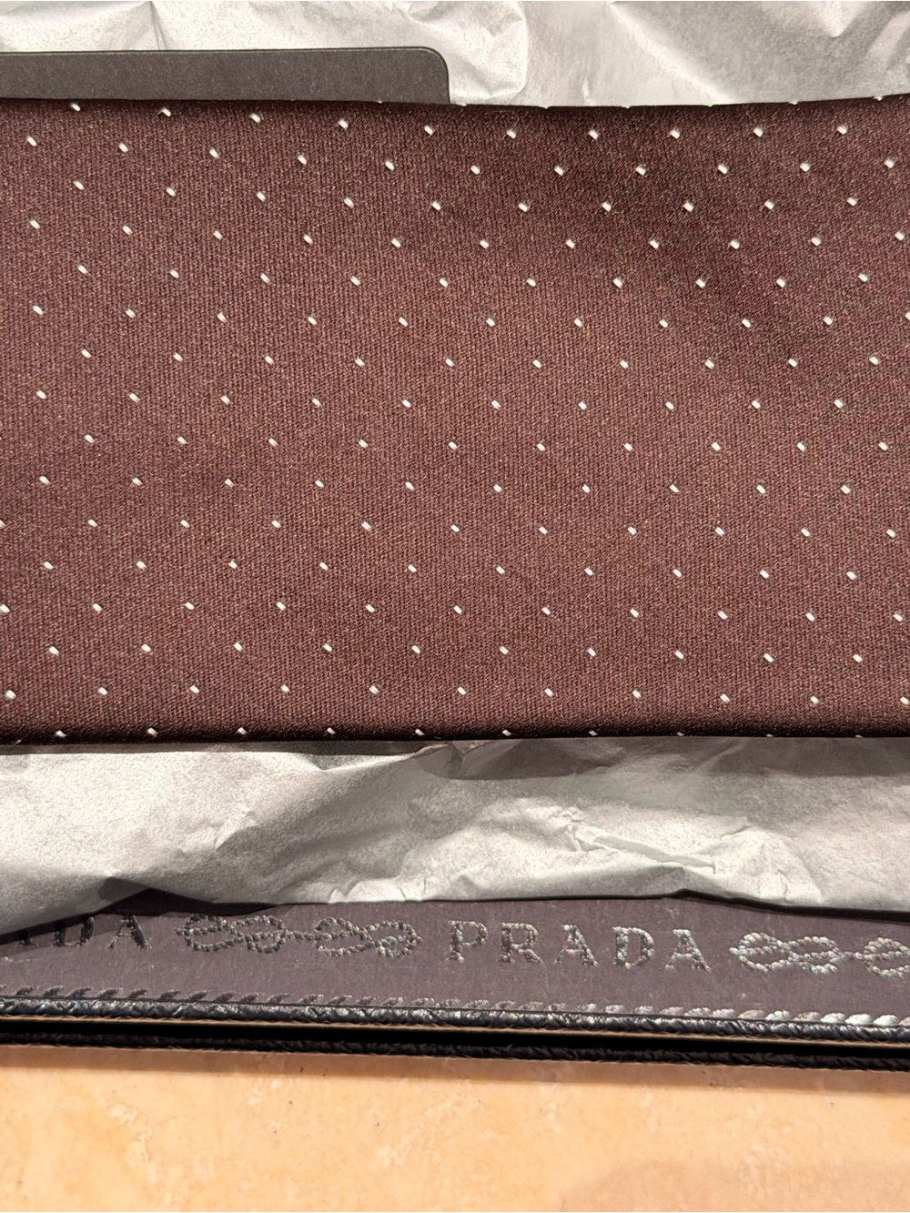 Prada Dark Brown Silk Tie with Microdots NWT and Box - Picture 4 of 5